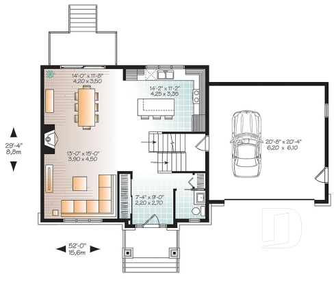 Rez-de-chaussée - Plan de maison pour famille, 3 à 4 chambres, garage double, grand îlot à la cuisine, foyer - Berkshire