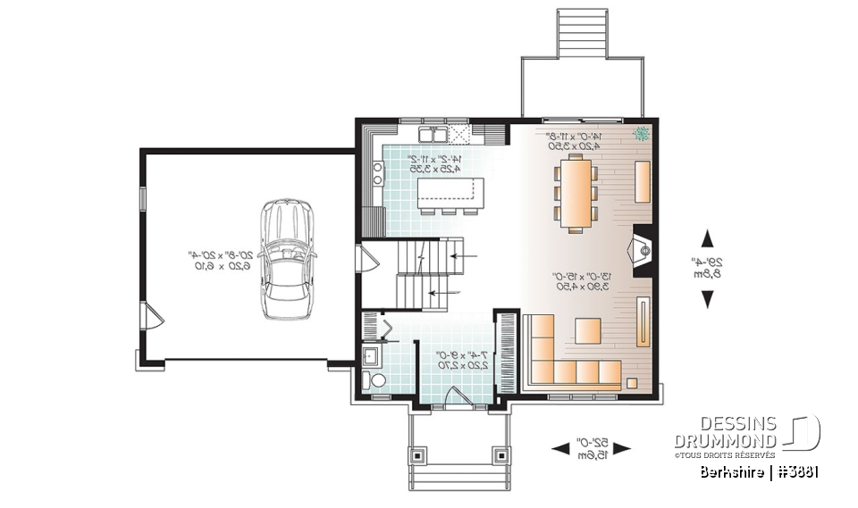 Rez-de-chaussée - Plan de maison pour famille, 3 à 4 chambres, garage double, grand îlot à la cuisine, foyer - Berkshire