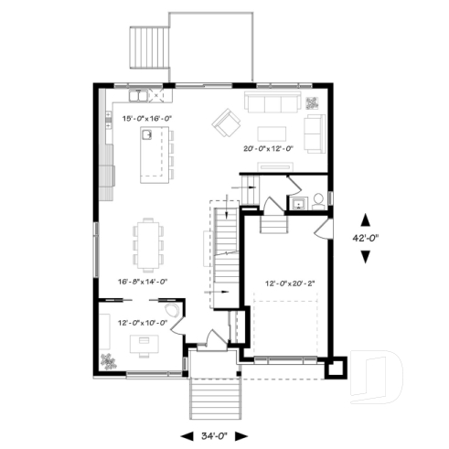 Rez-de-chaussée - Modèle contemporain, 4 chambres, 3 salles de bain, bureau à domicile, grande cuisine et aire ouverte - Corbusier