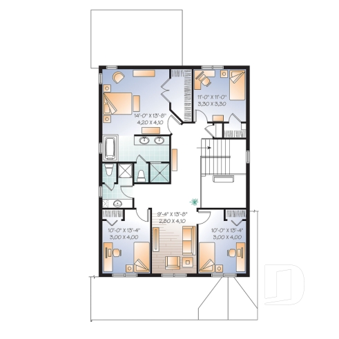Étage - Plan de maison à étage 4 à 5 chambres, garage double, style Craftsman, garde-manger, foyer, buanderie - Camarès 2