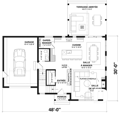 Rez-de-chaussée - Maison Farmhouse avec plancher versatile de 3 à 6 chambres, s-sol aménagé optionnel ($), terrasse abritée - Strom 2