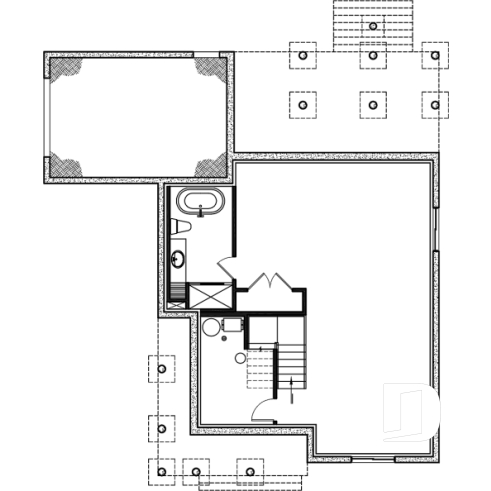 Sous-sol - Plan de maison pour terrain en coin, 3 chambres, 2 salles de bain, vestiaire, garde-manger - Bellamy