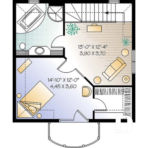 Étage - Plan de maison genre chalet de ski offrant 2 salles de séjour & grande chambre des maîtres - Gorgian 2