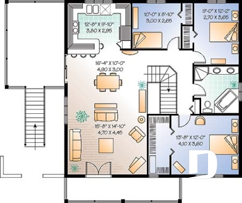 Étage - Plan de chalet, planchers inversés, 2 salon, bureau double, plafond 9', 3 à 4 chambres, grande terrasse - Bellcast