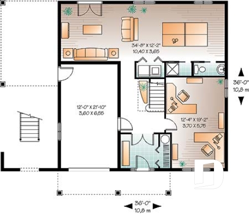 Rez-de-chaussée - Plan de chalet, planchers inversés, 2 salon, bureau double, plafond 9', 3 à 4 chambres, grande terrasse - Bellcast
