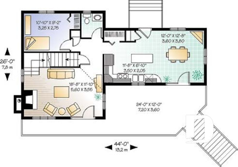 Rez-de-chaussée - Plan de maison pour vue panoramique, chambre parents avec balcon, salon avec cathédrale et foyer - Fancessca