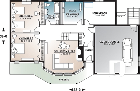 Sous-sol - Plan maison 4 chambres, garage double, plancher inversé, 2 foyers, suite des parents, grande cuisine - Timberline 2