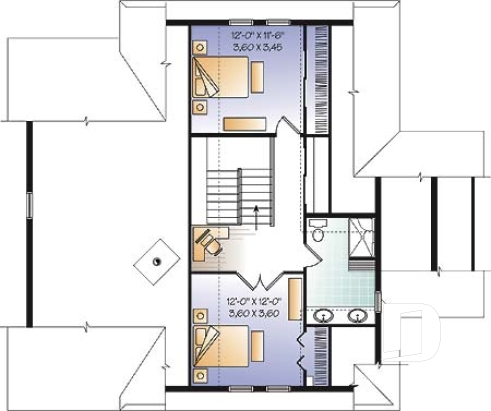 Étage - Plan de chalet rustique au bord de l'eau, 3 chambres, garage sous la maison, coin bureau, mezzanine, solarium  - Louisia 3