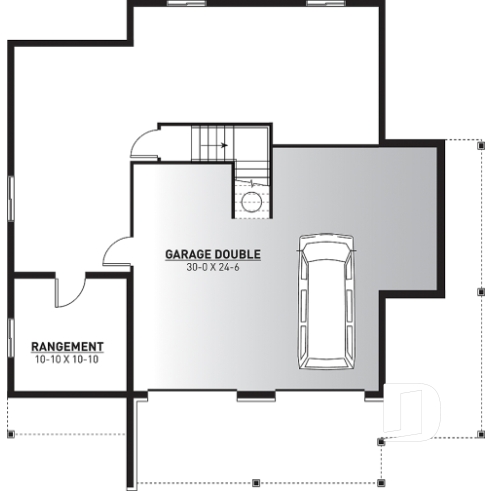 Sous-sol - Plan chalet en montagne ou bord de l'eau, 4 chambres, foyer double face, garage double, solarium  - Louisia 4
