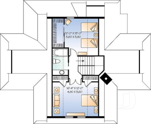 Étage - Plan de Chalet idéal pour le ski et offrant vue panoramique, 3 chambres, espace ouvert, grande terrasse - Louisia 2