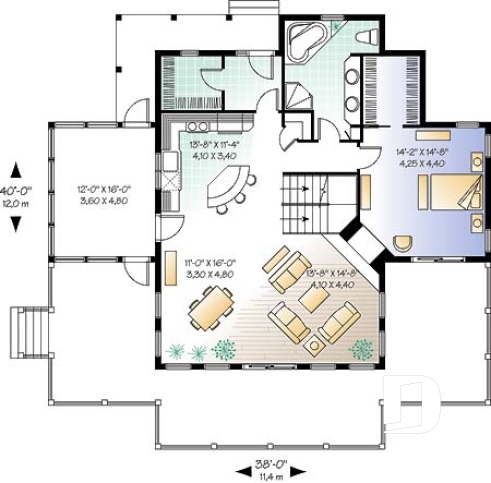 Rez-de-chaussée - Plan de Chalet idéal pour le ski et offrant vue panoramique, 3 chambres, espace ouvert, grande terrasse - Louisia 2