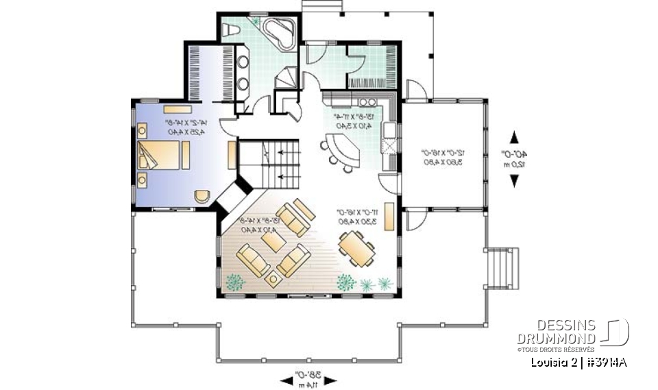Rez-de-chaussée - Plan de Chalet idéal pour le ski et offrant vue panoramique, 3 chambres, espace ouvert, grande terrasse - Louisia 2