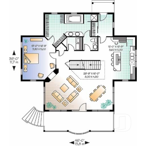Rez-de-chaussée - Modèle de chalet, 3 à 4 chambres, 3.5 salles de bain, foyer double face, galerie couverte, plafond 9' - Longchamps 7