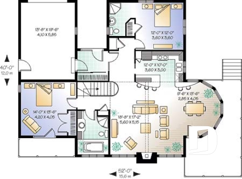 Rez-de-chaussée - Plan de maison avec fondation en rez-de-jardin, 2 à 4 chambres, foyer, plafond cathédral - Rockspring 4