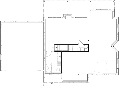 Sous-sol - Plan de chalet champêtre rustique, 3 chambres, cuisine avec banquette, mezzanine, garage double avec rangement - Naples 2