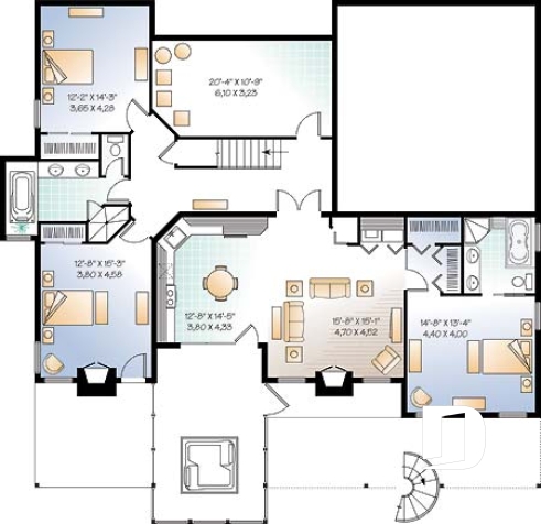 Sous-sol - Plan de chalet avec bachelor au sous-sol (invités ou location) total 5 chambres 4 s.bain, 3 foyers - Eave