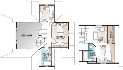 Étage - Plan de chalet, 3 chambres, 3.5 salles de bain, suite pour invités au-dessus du garage double - Carnéade