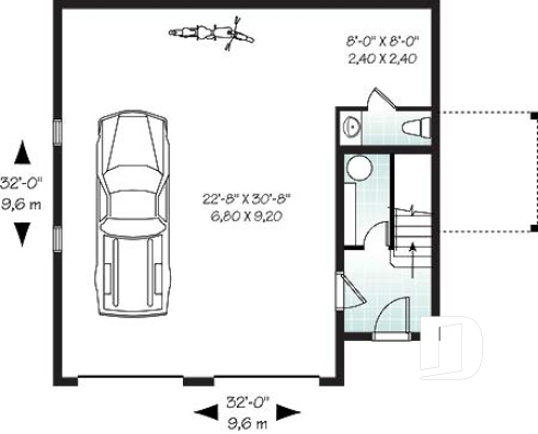 Rez-de-chaussée - Plan de garage double de grand format, logement 2 chambres  à l'étage avec balcon, buanderie et plus - Cronus
