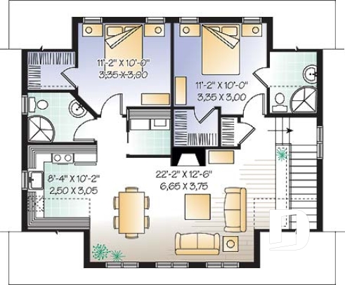 Étage - Plan de garage avec logement 2 chambres, 2 salles de bain, espace ouvert, plafond cathédral, foyer - Rocaille 