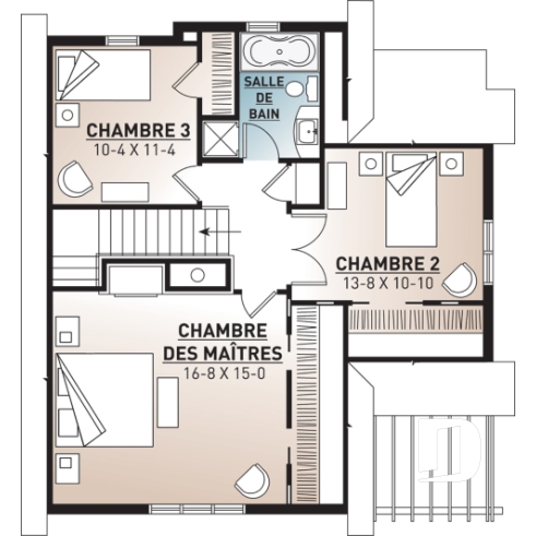 Étage - Plan de maison bord de l'eau, 3 chambres avec espace ouvert offrant une vue panoramique - Aubervillier