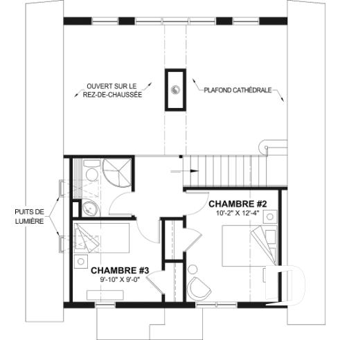 Étage - Plan de chalet de type A-frame ( à toit en A ), superbe luminosité, plancher convivial, mezzanine à l'étage - Catalina
