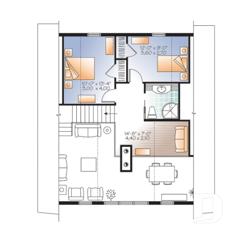 Étage - Plan de chalet 3 à 5 chambres, rez-de-jardin, foyer double, mezzanine, grande buanderie, grande terrasse - Catalina 2