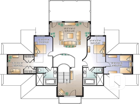 Étage 2 - Plan de maison 4 à 5+ chambres, style Méditéranéen, 2 suites, ascenseur, grande terrasse - Oceancrest