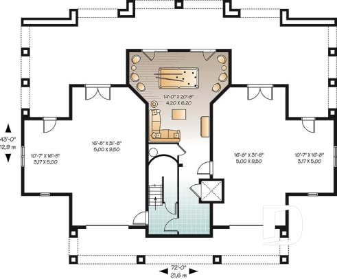 Rez-de-chaussée - Plan de maison 4 à 5+ chambres, style Méditéranéen, 2 suites, ascenseur, grande terrasse - Oceancrest
