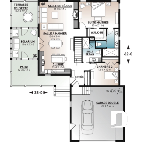 Rez-de-chaussée - Plan de plain-pied en rez-de-jardin, 4 chambres, salle de jeux, foyer, suite des parents, garage double - Pandora 3