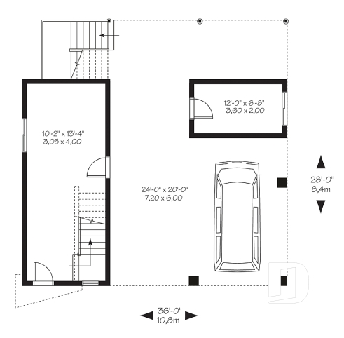 Rez-de-chaussée - Plan contemporain panoramique, bord de l'eau, espace habitable surélevé, pour terrain à risque d'innondation - La Richelieu