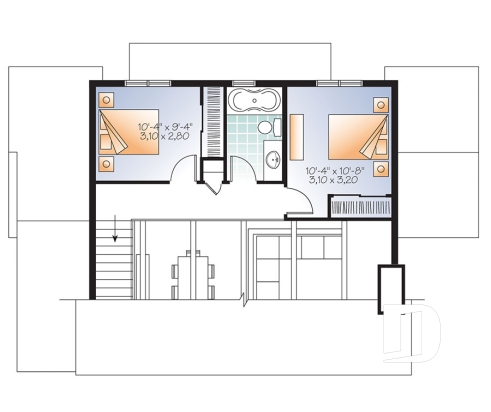 Étage - Chalet 2 étages, style scandinave, espace conviviale, 3 chambres, poutres au plafond - Montaigne