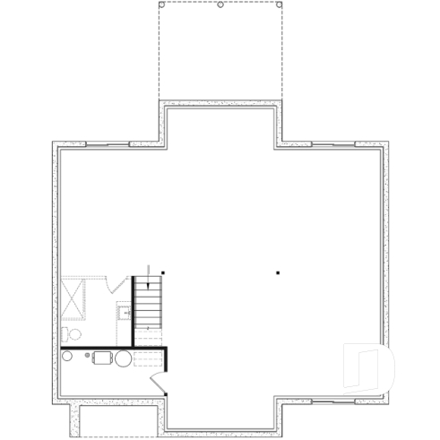 Sous-sol aménageable - Plan maison / chalet scandinave, cathédral, 2 chambres, immense cuisine, garde-manger et vue sur l'arrière - Tahoe