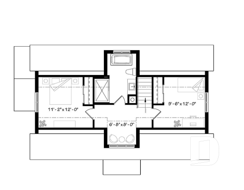 Étage - Maison de style fermette moderne à aire ouverte avec foyer, cuisine avec îlot, salle de bain privé aux parents - Magnolia