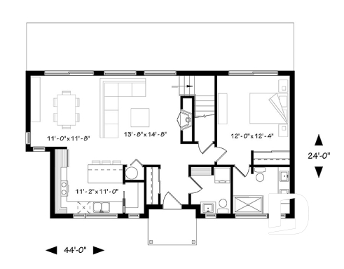 Rez-de-chaussée - Maison de style fermette moderne à aire ouverte avec foyer, cuisine avec îlot, salle de bain privé aux parents - Magnolia