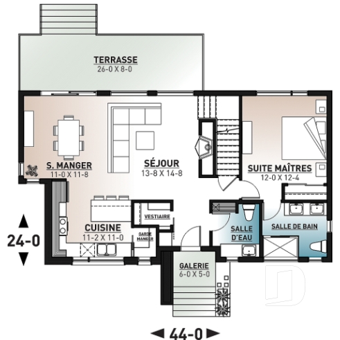 Rez-de-chaussée - Plan de maison moderne cubique 4 chambres, plafond à 9' au rez-de-chaussée, aire ouverte, vestiaire - Magnolia 3