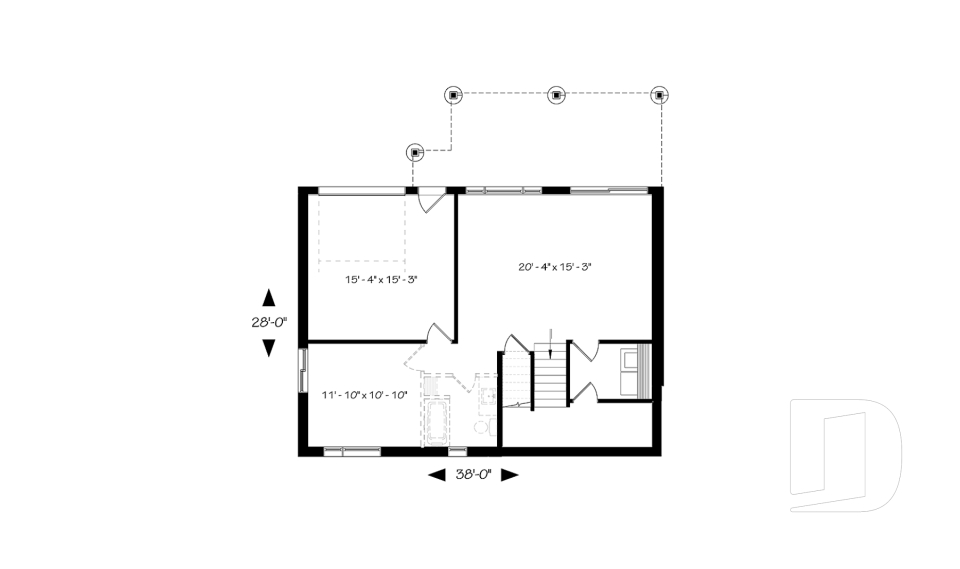 Sous-sol - Plan de chalet moderne, possibilité de 4 chambres, terrasse abritée, poêle à bois, vestiaire, rez-de-jardin - Calypso