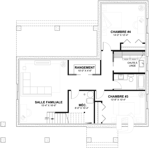 Sous-sol aménagé - Plan de maison Farmhouse Moderne, plafond cathédrale poutres de bois, cuisine extérieure abritée, foyer - Olympe