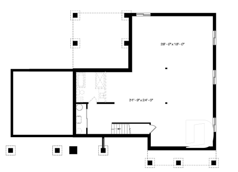 Sous-sol - Plan de plain-pied 3 chambres, garage, terrasse abritée, grande cuisine, aire ouverte, foyer, cathédral - Olympe 3