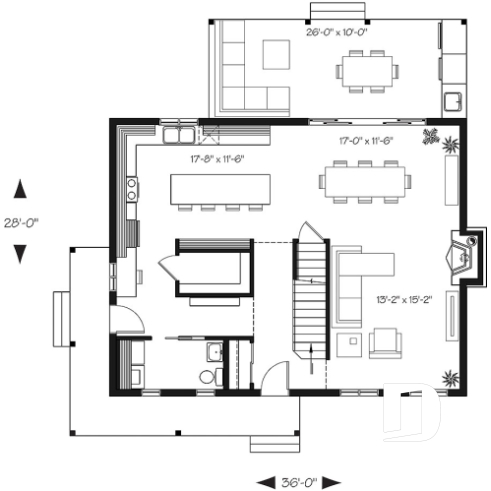 Rez-de-chaussée - Modèle de maison champêtre, 3 chambres, îlot et garde-manger, 2 s. de bain à l'étage, grande galerie abritée - Beauséjour 4
