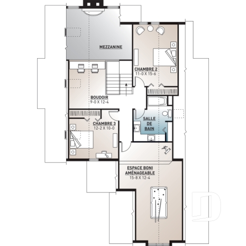 Étage - Superbe plan de maison avec belle fenestration, 3 à 4 chambres, foyer, solarium, garage double - Grandmont