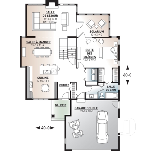 Rez-de-chaussée - Superbe plan de maison avec belle fenestration, 3 à 4 chambres, foyer, solarium, garage double - Grandmont