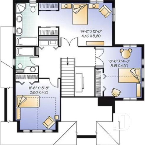 Étage - Plan de maison à étage, garage, terrain étroit, 3 chambres, 2.5 s.bain & buanderie à l'étage, foyer, bureau - Campbell 2