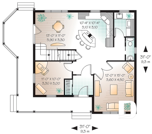 Rez-de-chaussée - Plan de maison de 3 chambres, bureau, fenestration abondante, 2 walk-ins à la chambre parents - Marion