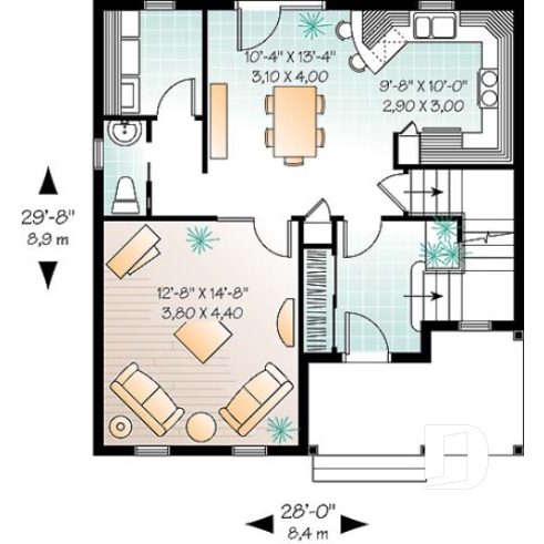 Rez-de-chaussée - Plan de maison économique 3 chambres, chambre parent avec walk-in, salle de lavage au 1er - Acrivie