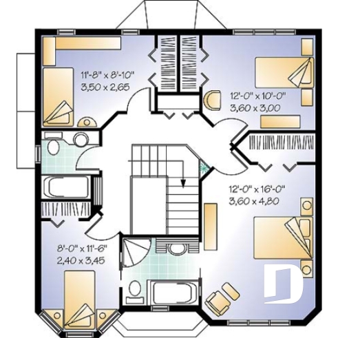 Étage - Plan de maison victorienne, 4 à 5 chambres, bureau à domicile, coin déjeuner, garde manger - Célestin