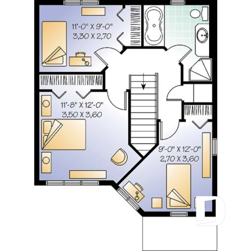 Étage - Plan de maison 2 étages, entrée chaleureuse, 3 chambres, espace ouvert - Nauli 2