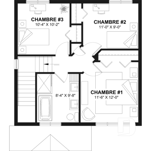 Étage - Plan de maison 2 étages abordable, 3 à 4 chambres, fenestration abondante, sous-sol aménagé optionnel ($) - Ashland 2