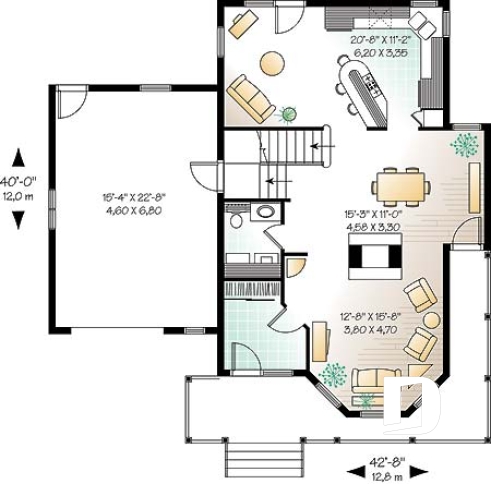 Rez-de-chaussée - Plan de maison 3 à 4 chambres, garage double, style moderne victorienne, plafond 9' au rdc - Mathilde 3