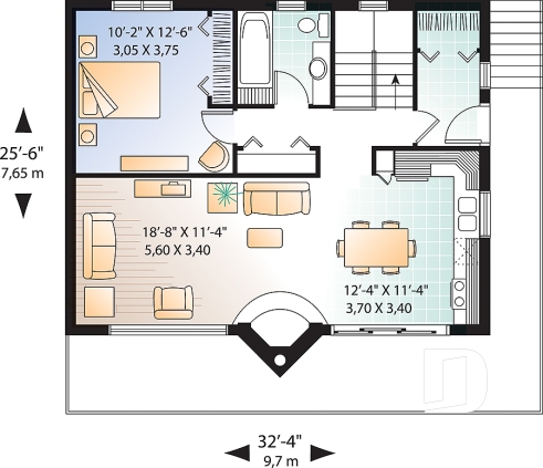 Rez-de-chaussée - Plan de chalet de ski rustique avec sous-sol en rez-de-jardin, 2 salons, 3 chambres, 2 salles de bain, foyers - Daméric