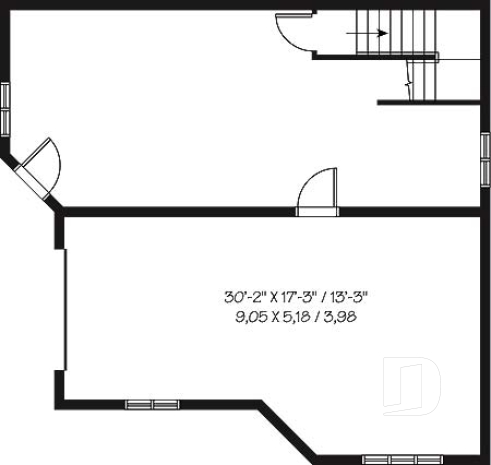 Sous-sol - Plan de chalet lumineux, 3 chambres avec 2 salles de séjour et mezzanine, garage - Clearview 2